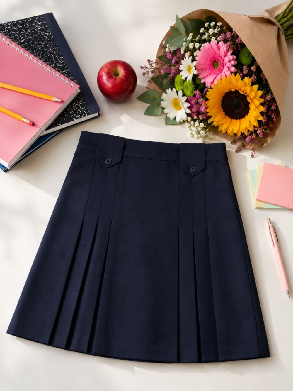 NWT French Toast Girl’s Front Pleat 2-tab Navy Skirt